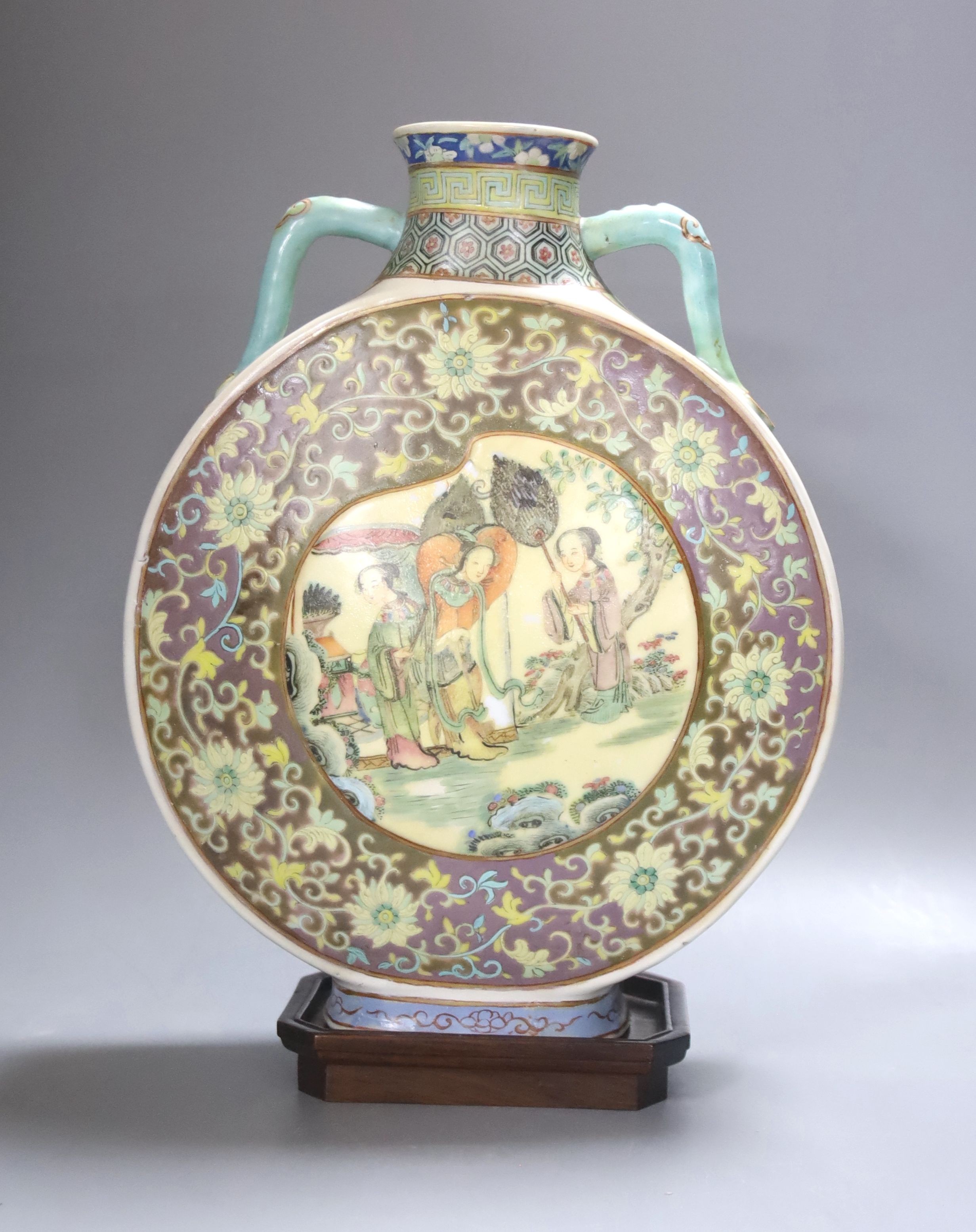 A Chinese famille rose moon flask, 19th century, restored 27cm